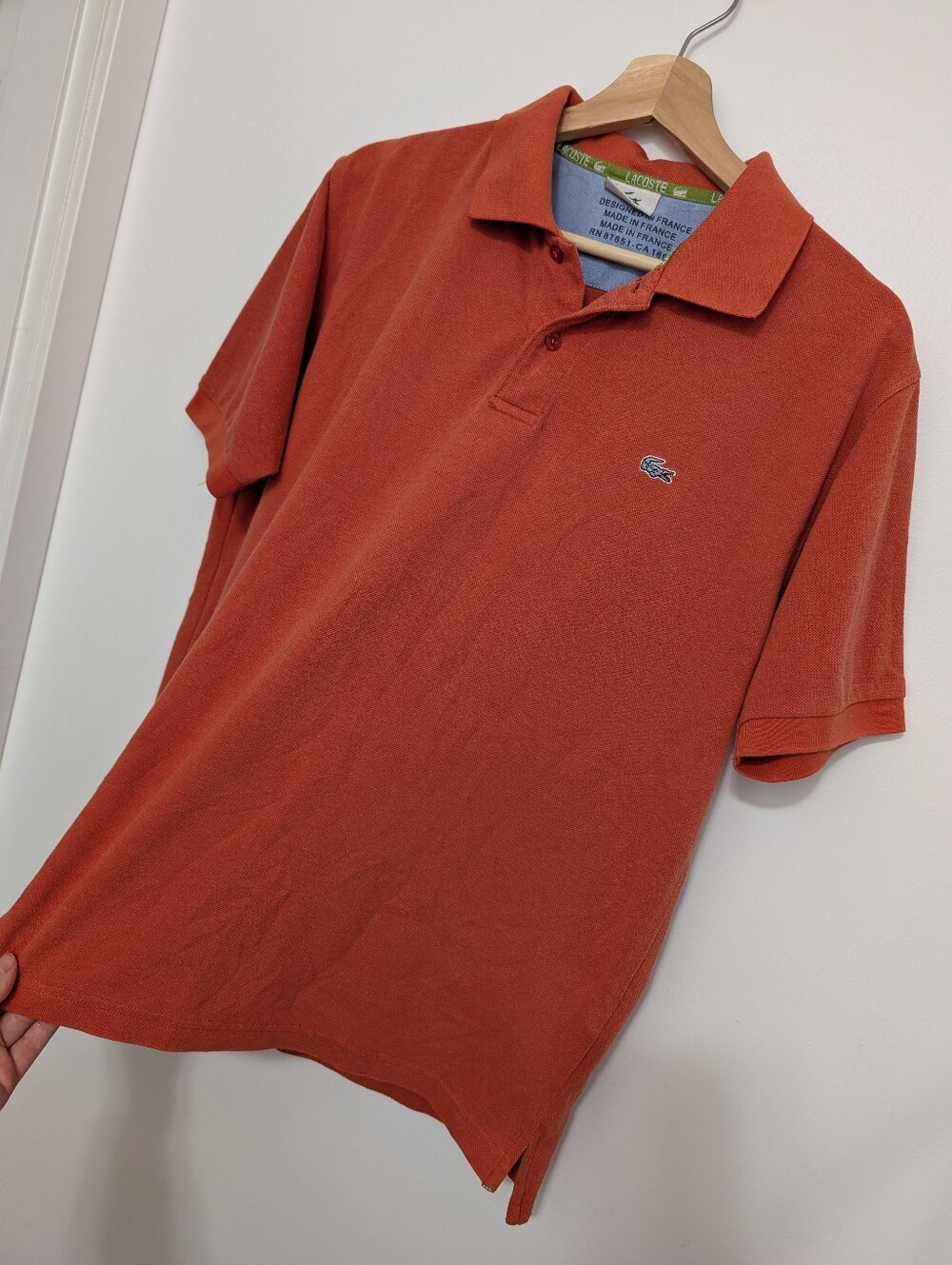Vintage 90s Lacoste Large Polo Men's T-shirt Orange Size 5 Cotton Preppy Collar